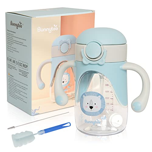Bunnytoo Baby Sippy Cup with Weighted Straw - Ideal for 1+ Year Old and Transitioning Infants 6-12 Months - Spill-Proof and Easy to Hold with Handle - 8oz (Blue)