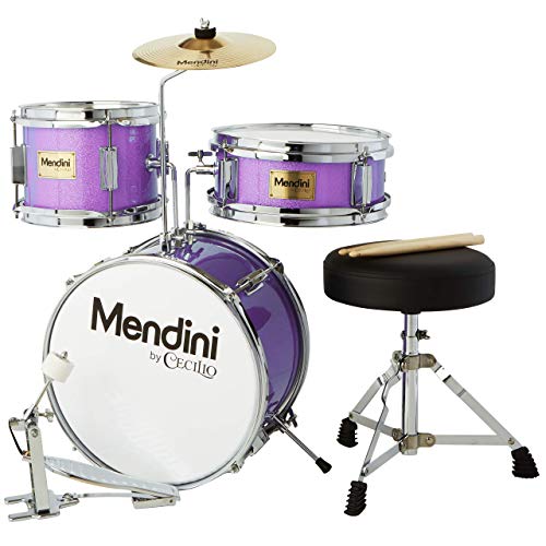 Mendini By Cecilio Kids Drum Set - Junior Kit w/ 4 Drums (Bass, Tom, Snare, Cymbal), Drumsticks, Drum Throne - Beginner Drum Sets & Musical Instruments