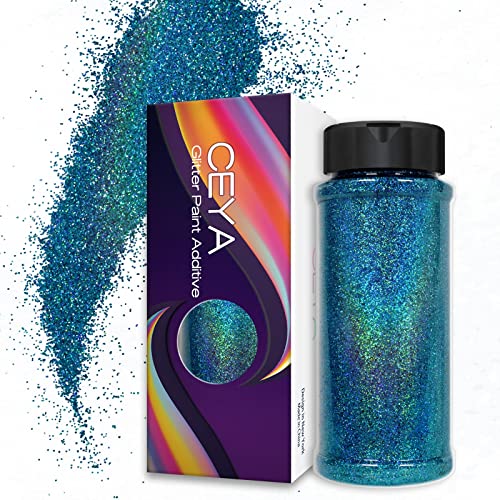 Ceya Holographic Ultra Fine Glitter Paint Additive, 3.5oz/ 100g Laser Sky Blue Glitter Wall Paint 1/128 0.008 0.2mm for Emulsion Wall, Ceiling, Furniture, Interior Decor, Acrylic, Varnish,Satin,Flat