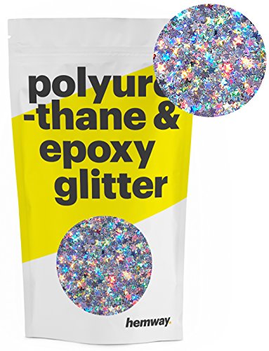 Hemway Polyurethane & Epoxy Glitter Metallic Glitter Crystals for Epoxy Resin Crafts, Tumblers, Arts, Crafts, Internal and External 500g / 17.6oz - Silver Holographic Stars