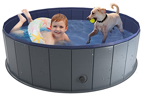 Niubya Foldable Dog Pool, Collapsible Hard Plastic Dog Swimming Pool, Portable Bath Tub for Pets Dogs and Cats, Pet Wading Pool for Indoor and Outdoor, 47 x 12 Inches