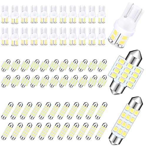 Fiada 72 Pieces Interior Car Lights Bulbs LED Dome Light Bulb Kit T10 31 mm 42 mm LED Festoon Bulb LED Replacement Bulbs for Car Dome Map Door Courtesy License Plate Lights (White Light)