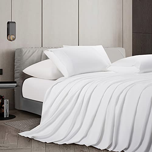 Shilucheng 100% Cotton Queen Size Sheets Set - 1000 Thread CountLuxury Egyptian Cotton Bed SheetsBreathable & Smooth Hotel Sheets, 16 Inch Deep Pocket - 4 Piece (Queen, White)
