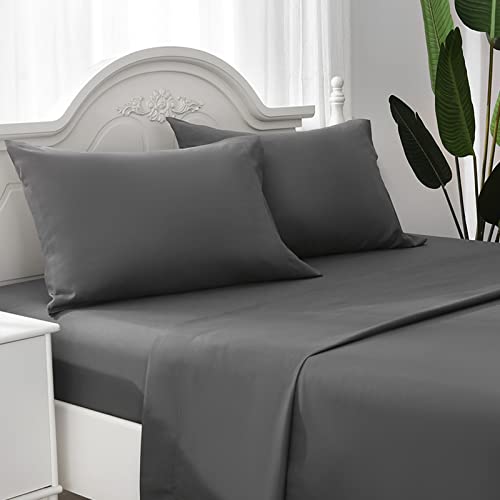ILAVANDE Grey Queen Sheets Set 4 Piece,Hotel Luxury Super Soft 1800 Series Microfiber Queen Bed Sheets Set-Wrinkle Free & Breathable-14" Deep Pocket Sheets for Queen Size Bed(Queen,Grey)