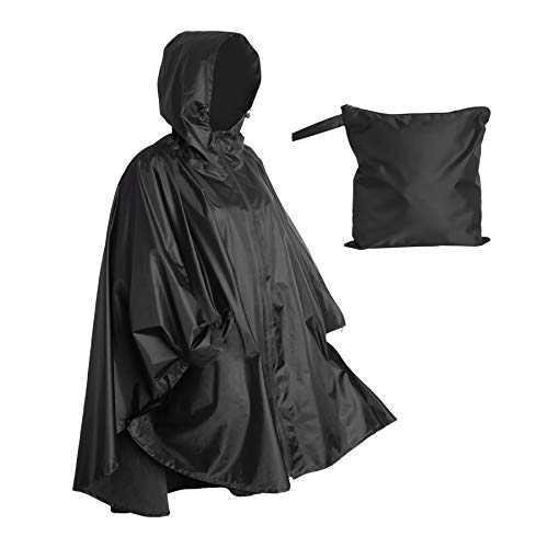 Heavy Duty Rain Poncho for Backpacking, Waterproof Lightweight for Adults, Military, Emergency, Camping, Men, Women (Adult-Black)