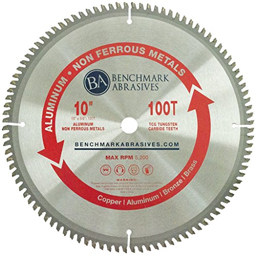 Benchmark Abrasives 10" TCT Saw Blade with 5/8" Arbor, Circular Saw Blades for Cutting Plastic Aluminum Non-Ferrous Metals Fiberglass, Smooth Cutting (10" - 100 Teeth)