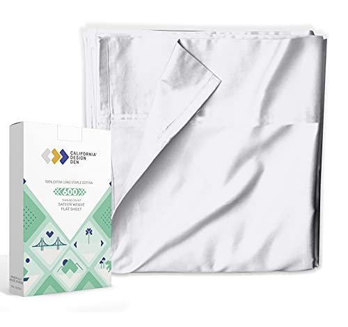 California Design Den Pure White King Flat Sheet - 600 Thread Count 100% Natural Cotton, Breathable 1 Piece Top Sheet, Ultra Premium Sateen Weave Bed Sheet