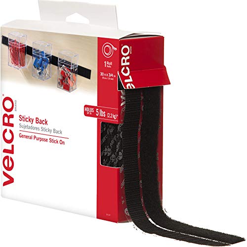 VELCRO Brand  30 ft Sticky Back Hook and Loop Fasteners  Peel and Stick Permanent Adhesive Tape Keeps Classrooms, Home, and Offices Organized  Cut-to-Length Roll | 3/4 in Wide | Black, (91137)