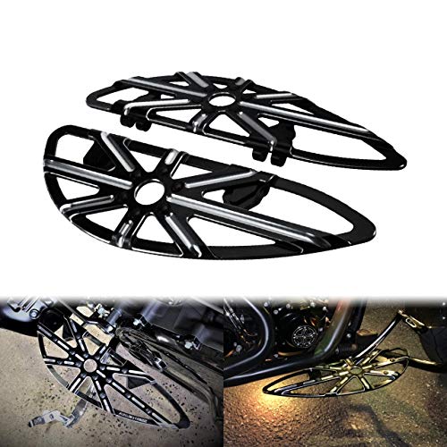 YHMTIVTU Motorcycle Front Floorboards Driver Footpegs CNC Stretched Footboards Fit for Harley Touring Softail Street Road Glide Dyna Black