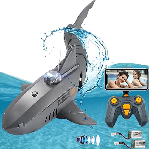 RiskOrb 2023 Remote Control Shark with FPV Camera for Adults/Kids,Baby Shark Toys Simulated Shark for Swimming Pool Bathroom,Pool Toys RC Boat Toys,RC Shark Outdoor Toys,Gift for 3+ Year Old Boys Girls Age 5-7 8-122 Batteries