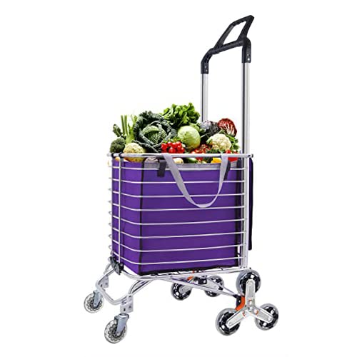 Grocery Cart 50L Large Capacity Stair Climbing Cart with 8 Wheels,Shopping Carts for Groceries Double Handle Rolling Cart Purple