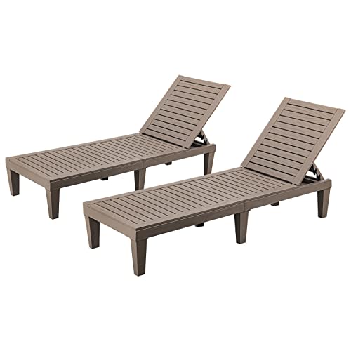 Homall Outdoor Chaise Lounge Chairs Set of 2, Quick Assembly & Waterproof & Lightweight Loungers with Adjustable Back for Poolside, Beach, Garden and Yard (Taupe)