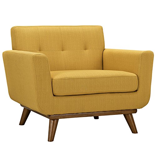 Modway Engage Mid-Century Modern Upholstered Fabric Accent Arm Lounge Chair in Citrus, Armchair