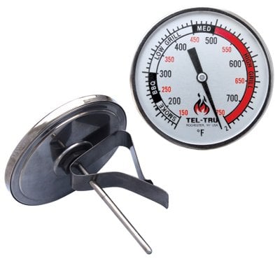 Tel-Tru BQ325R Big Green Egg, Primo, Komodo, Grill Dome, or Other Kamado-Style Replacement Thermometer, 3" dial with red and Black Zones, 3 stem, 150/750 Degrees F
