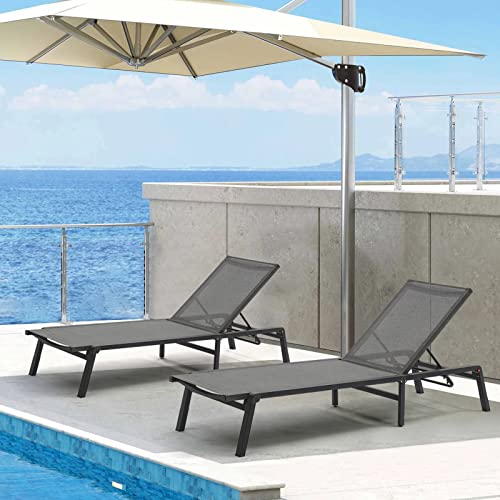 U ULAND Aluminum Chaise Lounge Outdoor, Assemble-Free Patio Chaise Lounge Chairs Set of 2, Pool Chaise Lounge for Sun Tanning Lay Flat Poolside Lounger