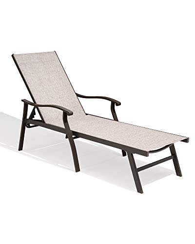 Crestlive Products Aluminum Adjustable Chaise Lounge Chair Five-Position and Full Flat Outdoor Recliner All Weather for Patio, Beach, Yard, Pool (1PC Beige)