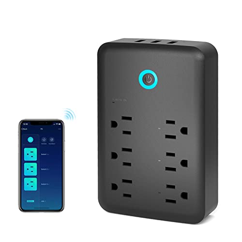 GHome Smart Plug Outlet Extender, USB Surge Protector with 3 Individually Controlled Smart Outlets and 3 Smart USB Ports, Works with Alexa Google Home, Wall Adapter Plug for APP Control,15A/1800W