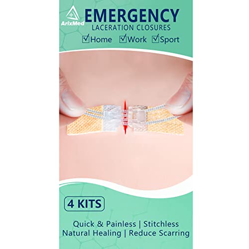 Emergency Wound Closure Device, Zip Sutures Butterfly Bandaids - 4 Set Laceration Repair Kit Without Stitches, Quick Clot - Zip Sutures Laceration Kit by ArixMed