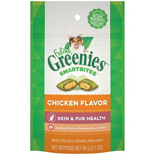 FELINE GREENIES SMARTBITES Skin & Fur Crunchy and Soft Natural Cat Treats, Chicken Flavor, 2.1 oz. Pack