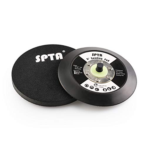 SPTA 5"(125mm) Backing Pad Hook and Loop Backing Plate 5/16"-24 Thread DA Air Random Orbital Sander/Polisher Backing Pad with 5" Interface Cushion Pad for Sanding Finishing Polishing Buffing