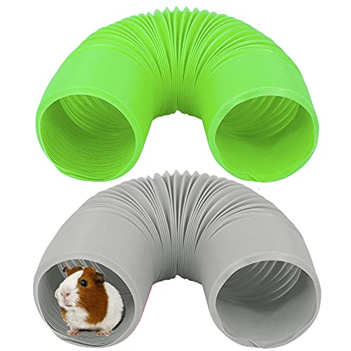2 Pieces Pet Fun Tunnel Small Animal Play Tunnel Collapsible Plastic Tube Pet Hideaway Fun Toys for Hiding Training Fit Guinea Pigs Hamsters Chinchillas Rats Ferrets Dwarf Rabbits Green Black Wishope