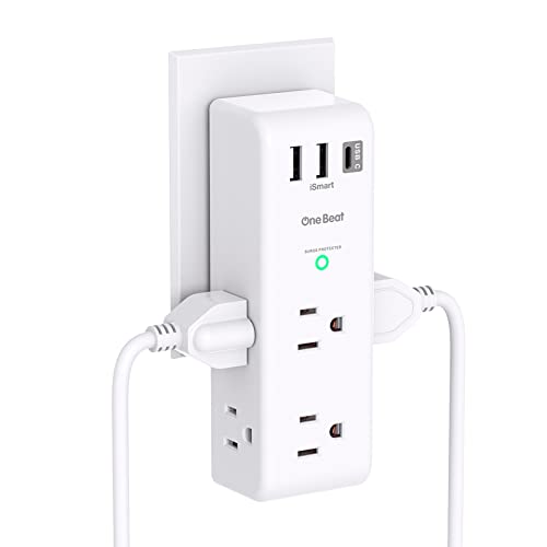 Surge Protector Outlet Extender - with Rotating Plug, 6 AC Multi Plug Outlet with 3 USB Ports (1 USB C), 1800 Joules, 3-Sided Swivel Power Strip with Spaced Outlet Splitter for Home, Office, Travel