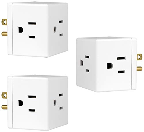 GE 3-Outlet Extender Wall Tap Cube, 3 Pack, Adapter Spaced Outlets, Easy Access Design, Grounded, 3-Prong, Perfect for Home or Travel, UL Listed, White, 46845