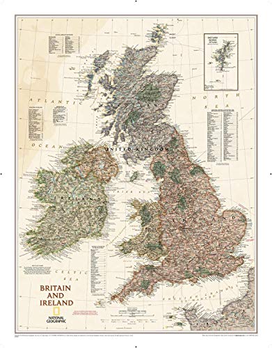 National Geographic: Britain and Ireland Executive Wall Map - Antique Style - 23.5 x 30.25 inches - Art Quality Print