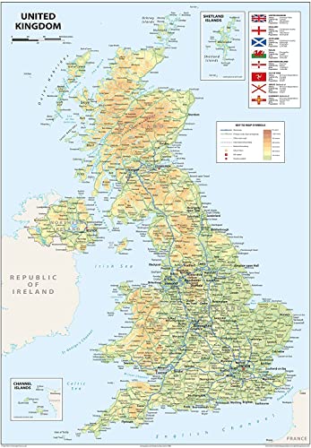 United Kingdom of Great Britain and Northern Ireland Poster Map - 16.5 x 23.3 inches - Paper Laminated