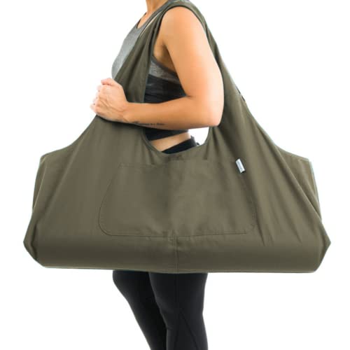 Yogiii Large Yoga Mat Bag | The Original YogiiiTotePRO | Large Yoga Mat Tote Sling Carrier with Side Pocket | Fits Most Size Mats (Olivine Green)