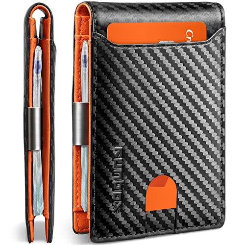 RUNBOX Slim Wallets for Men - Leather Money Clip Mens Wallet - RFID Blocking Front Pocket Bifold Wallet - Minimalist Credit Card Holder with Gift Box