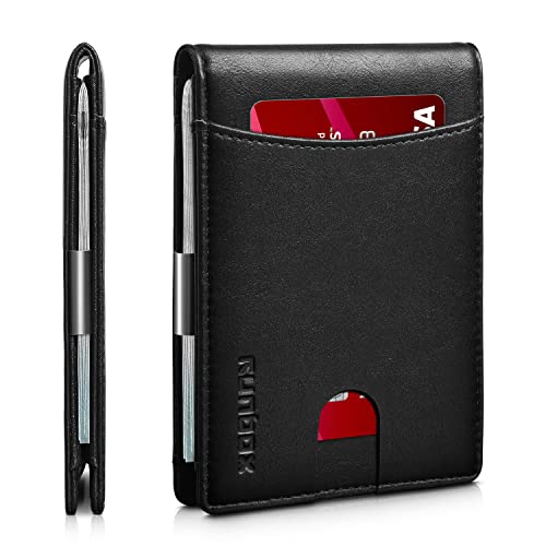 RUNBOX Top Layer Genuine Cowhide Leather Wallet for Men-Slim Mens Wallet-Money Clip RFID Wallet-Gift Box