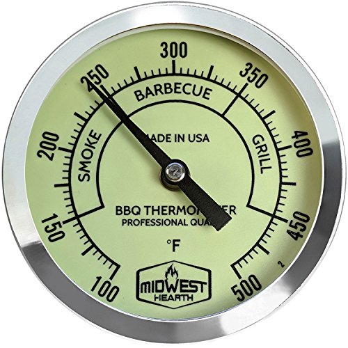 Midwest Hearth BBQ Smoker Thermometer for Barbecue Grill, Pit, Barrel 3" Dial (4" Stem Length, Glow Dial)