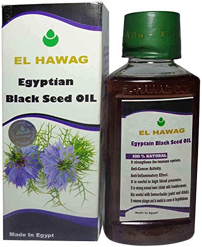 Black Seed Oil Pure Cold Pressed Elhawag El Hawag Black Cumin Organic Virgin Natural Raw Non GMO Nigella Sativa Extract Kalonji Egyptian Egypt Herbal Herbs Vegan Body Hair Blackseed ( 4 oz / 120 ml )