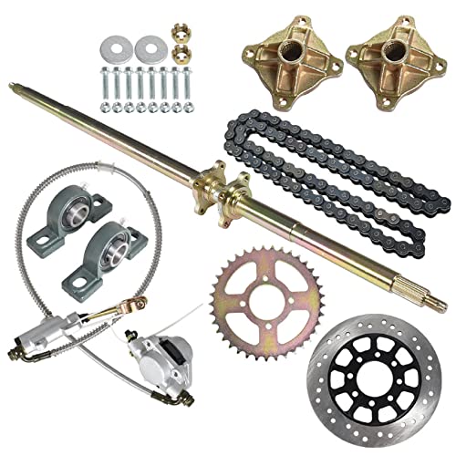 labwork 44 Inch Live Rear Axle Kit Chain Sprocket Brake Disc Pillow Block Wheel Hub Chain Brake Master Cylinder Caliper Rear Axle Assembly DIY Rebuild Replacement for Go Kart ATV Quad and Drift Trikes