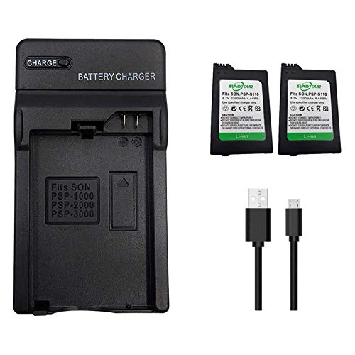 2 Pcs PSP-S110 Batteries and charger Compatible with PSP S110PSP1000Series/PSP2000Series/PSP3000Series PSP-S110 PSPS110 BatteryandCharger