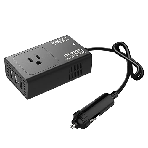 FOVAL 175W Power Inverter DC 12V to 110V AC Car Plug Adapter Outlet Converter with [18W PD USB C] Power Inverters for Vehicle Charger for Laptop Computer