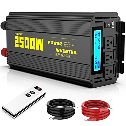 2500 Watt Modified Sine Wave Power Inverter, 12V DC to AC 110V/120V (Peak) 5000W Converter 3 Outlet Car Inverter with Remote Control and LED Display 3.4V USB Port