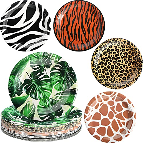 CHENGU Disposable Plates Zoo Animal Print Party Paper Plates Dessert Plates for Jungle Animal Theme Baby Shower Birthday Wedding Party Supplies (52 Pieces)