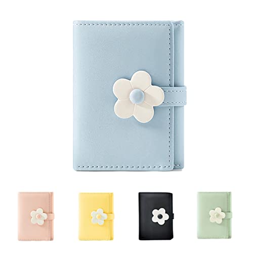 MEISEE Girls Women Wallet Tri-folded flowers Wallet Cash Pocket flowers Print Card Holder Coin Purse with ID Window elegant youthful and cute (2-blue)