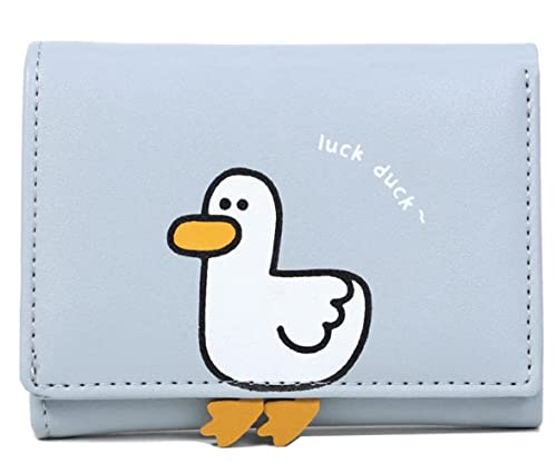 YaJaMa Women Wallet Cute Duck Rabbit Small Trifold Credit Card Case Organizer ID Window for Teen Girls (Blue Duck)