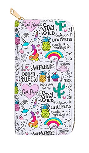 Rave Envy Drama Queen Wallet for Women - Multi-Purpose Designer Travel Wallet with Unicorn Rainbow & Animal Print - Multi-pocket Long Hand Purse for Kids & Teen Girls