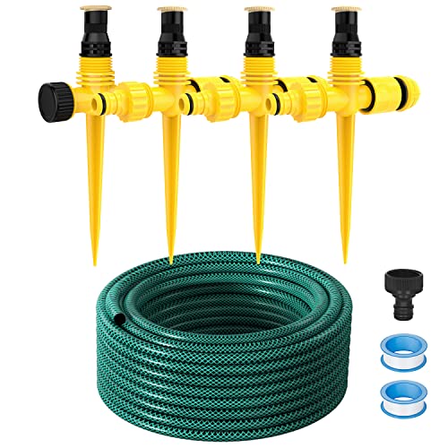GEJRIO Garden Above Ground Sprinkler System Kit for Lawn, 360 Adjustable Irrigation System, Lawn & Garden Sprinklers Watering System with 52.5FT Hose and 8 Pipe Connectors