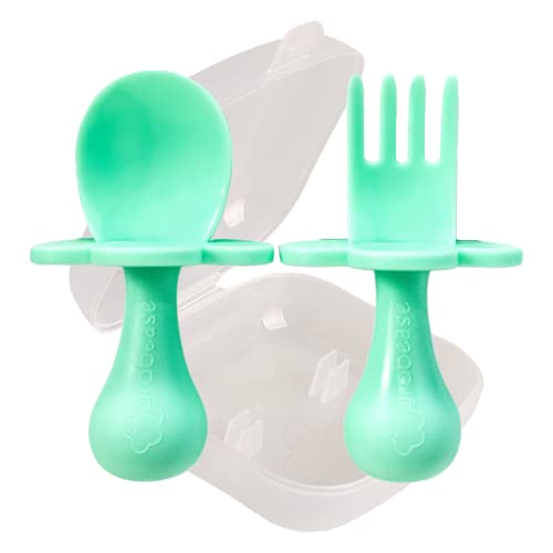 grabease Baby and Toddler Self-Feeding Utensils, Prevent Choking, Baby-Led Weaning, Non-Toxic Plastic, BPA, Phthalates, 1 Set, Mint