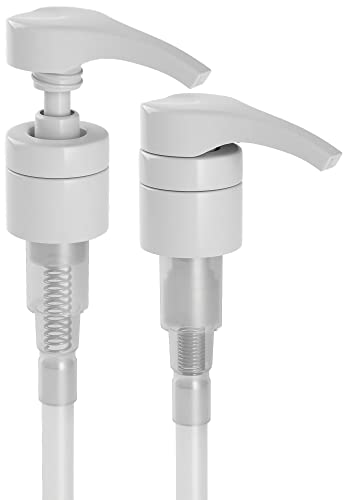 2 White Replacement Pumps for 1 Liter (33.8oz) Bottles, Shampoo and Conditioner with Extra Long Tube (Easy to Cut - to Fit Shorter Bottles)