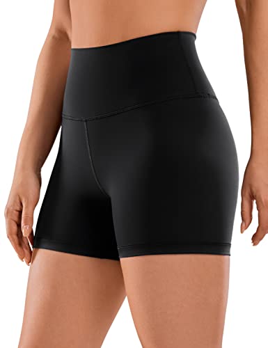 CRZ YOGA Women's Naked Feeling Biker Shorts 4 Inches - High Waisted Workout Gym Running Yoga Shorts Spandex Black Small