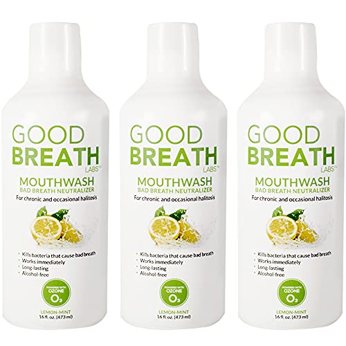 Goodbreath Labs Mouthwash | New Ozone Technology Specialized in Chronic Halitosis | Bad Breath Neutralizer | Lemon-Mint Flavor Oral Rinse ((3 Pack) 16 oz)