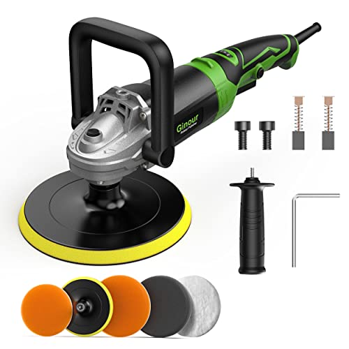 Buffer Polisher, Ginour Powerful Buffer Waxer, 6-Speed Rotary Polisher with 6 and 7 Backing Plate, 1200W Rotary Polisher for Car Polishing, Waxing, Glaze, Sanding