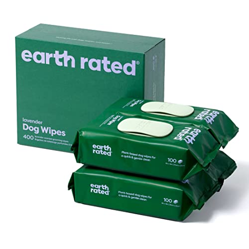 Earth Rated Dog Wipes, Thick Plant Based Grooming Wipes For Easy Use on Paws, Body and Bum, Lavender Scented, 400 Count