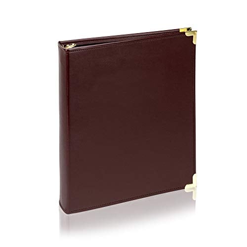 Hemingway Classic Collection Executive Presentation 3 Ring Binder, Round Ring 1 Inch Capacity with Brass Ring Metal and Brass Corners (Brown)